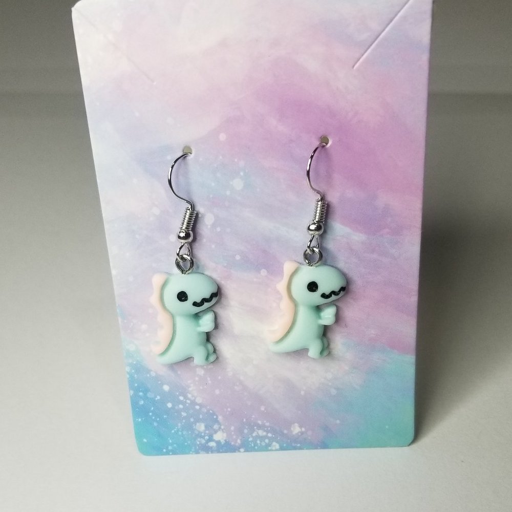 New Little Dinosaur Dangle Earrings- Blue